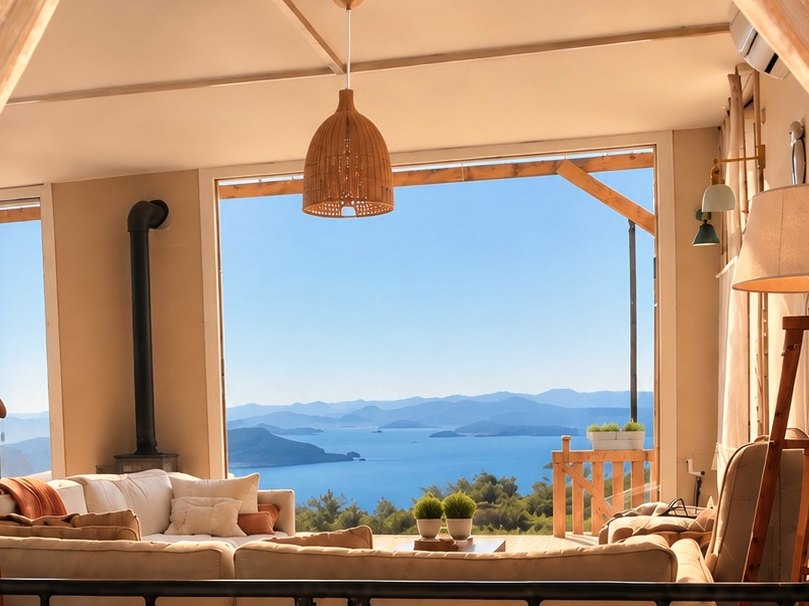 A bedroom window opening onto the bay